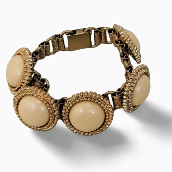 Bold Deadstock 8” Gold Tone Crown Bubble Cabochons Statement Bracelet JW1547 - Picture 2 of 4